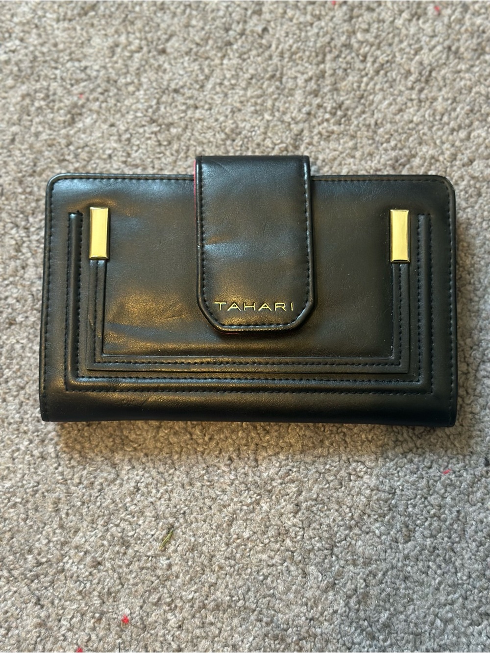 Tahari Black Wallet with Gold Hardware